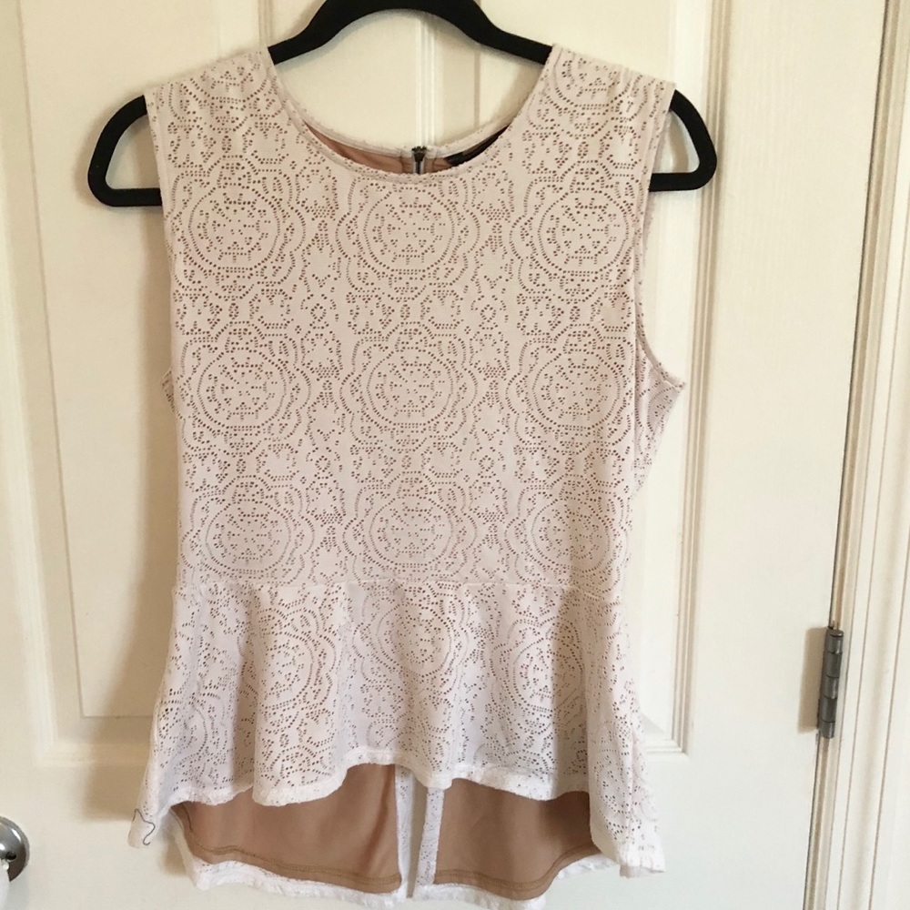 BCBGMaxAzria White Lace Peplum Tank Top